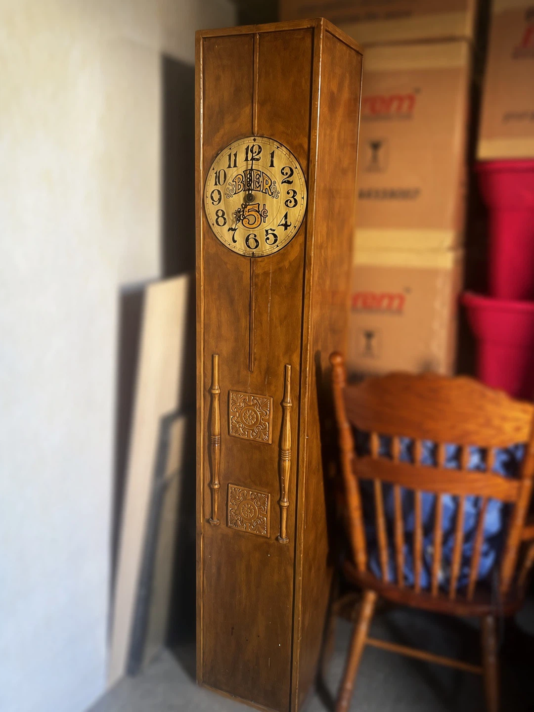 Vintage Wood Grandfather Clock Cabinet