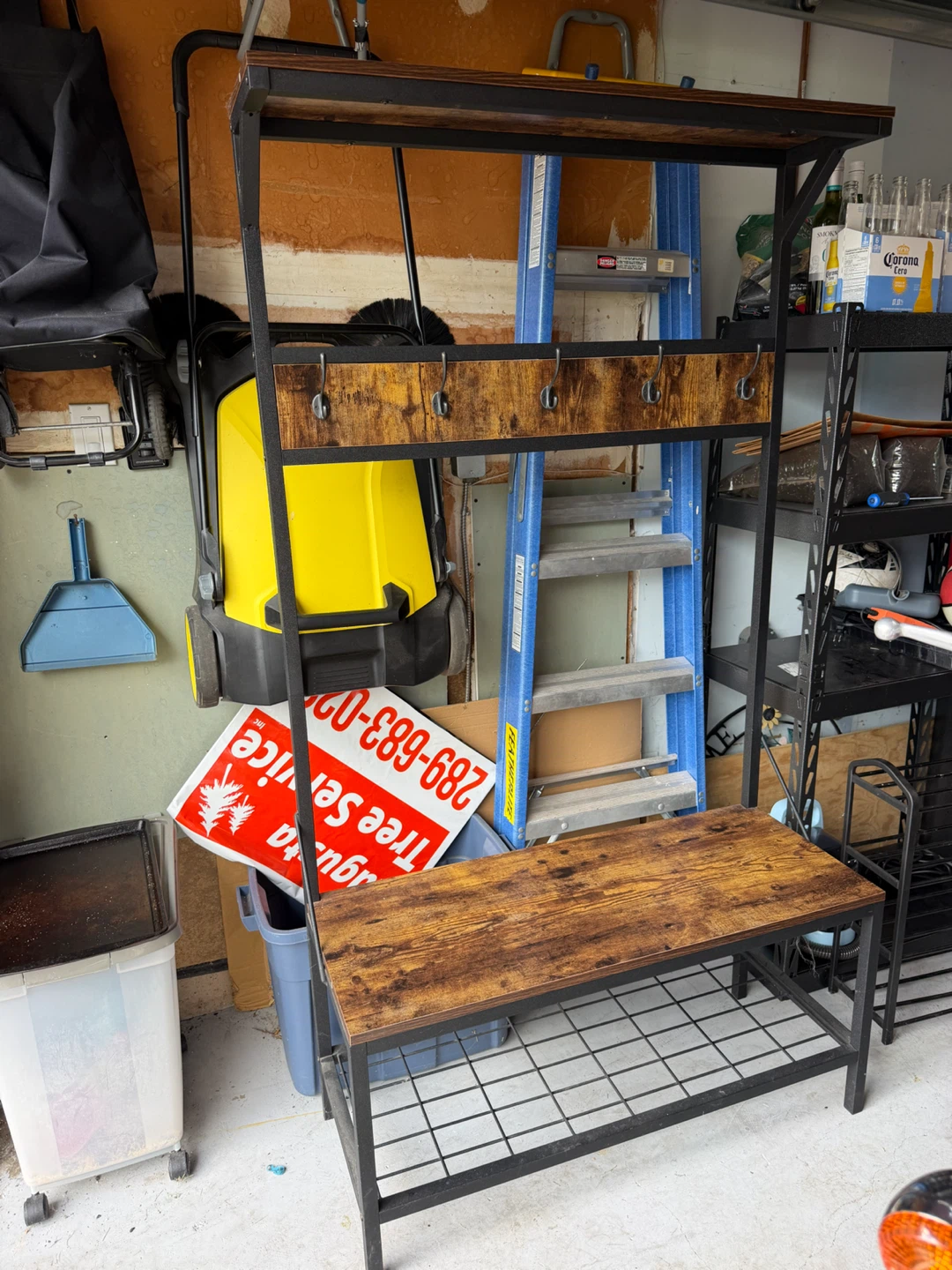 5-Hook Entryway Coat Rack With Bench & Shoe Storage