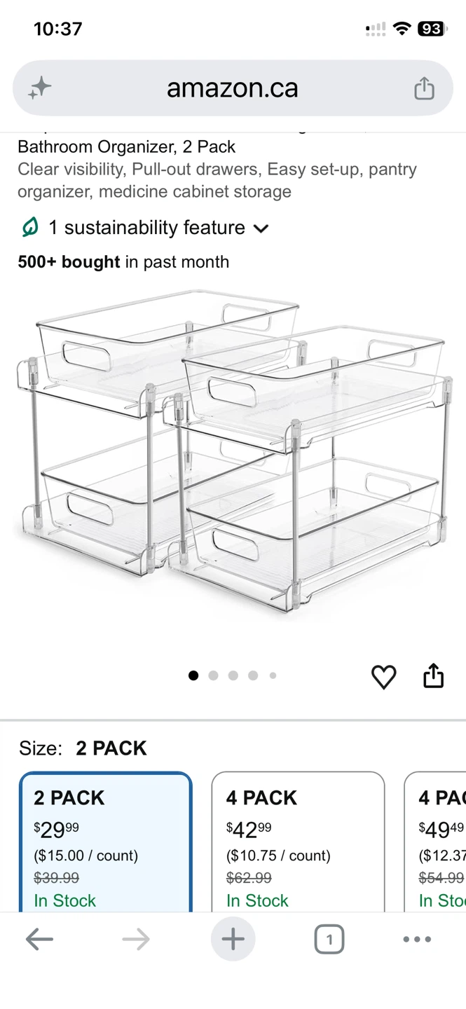 2 Pack Clear Bathroom Organizer with Pull-Out Drawers