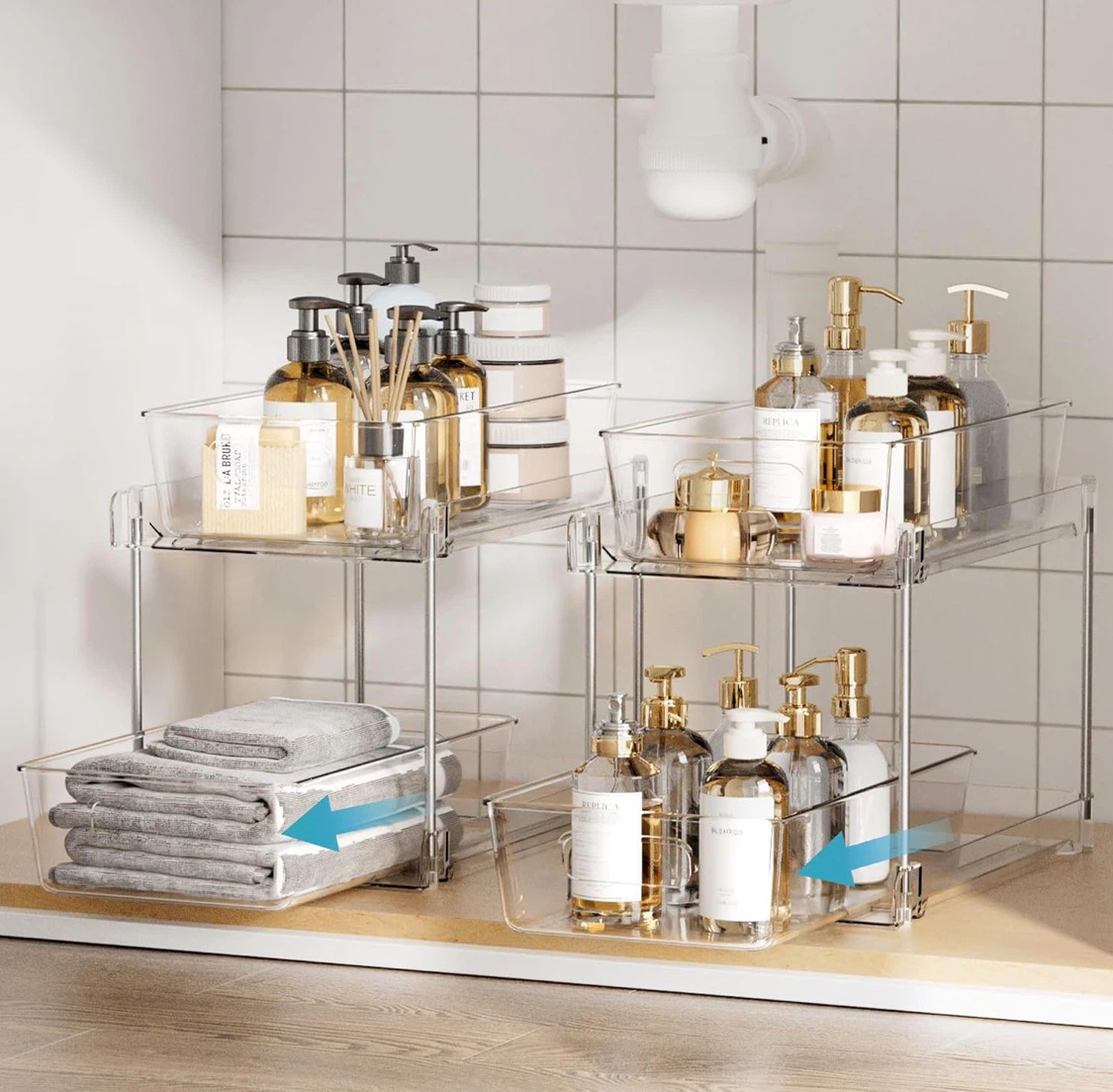 2 Pack Clear Bathroom Organizer with Pull-Out Drawers - photo 2