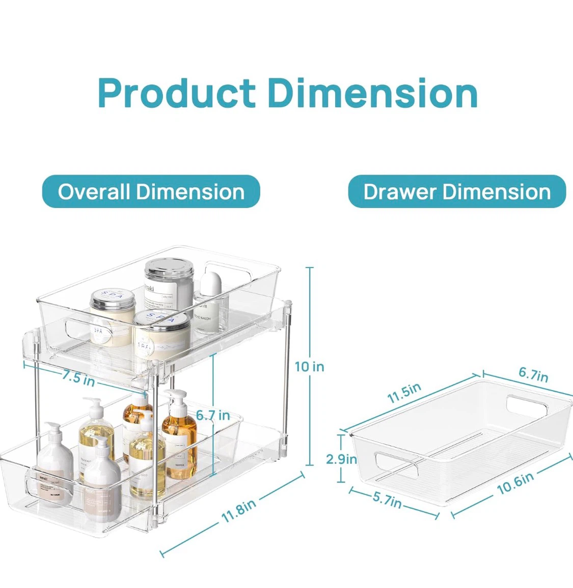 2 Pack Clear Bathroom Organizer with Pull-Out Drawers - photo 3
