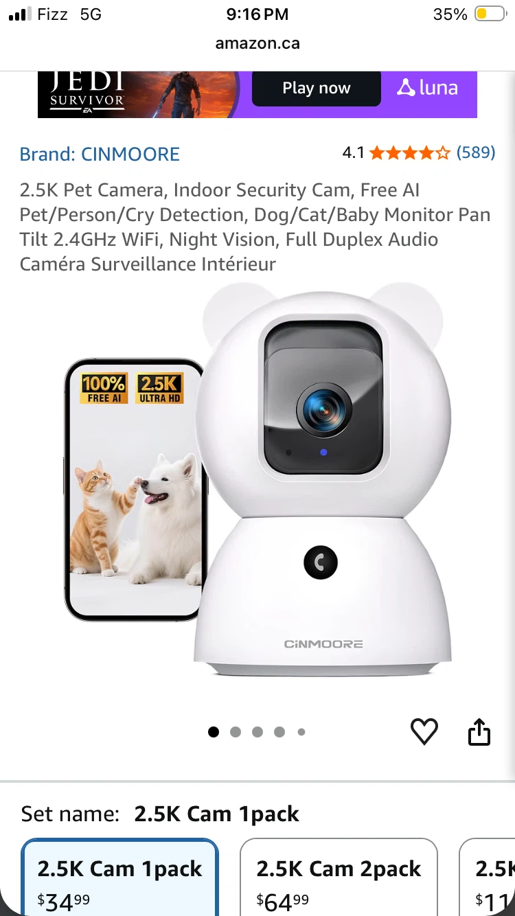 CINMOORE 2.5K Pet Camera, Indoor Security Cam