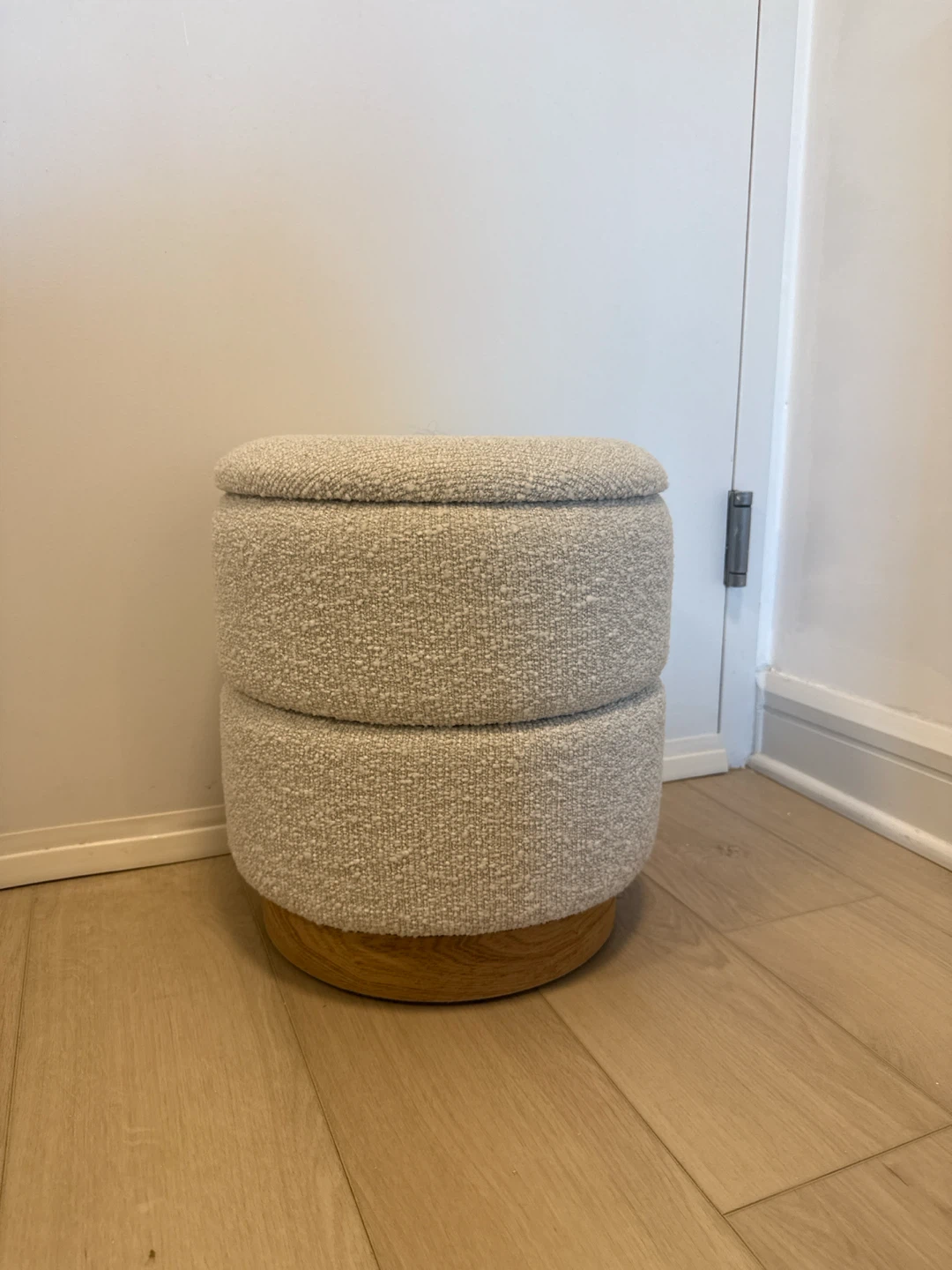 Textured Ottoman with Wooden Base