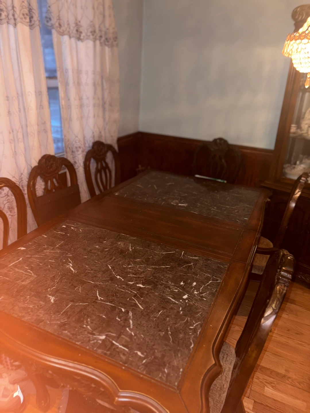 Vintage Marble Top Dining Table Set with Chairs