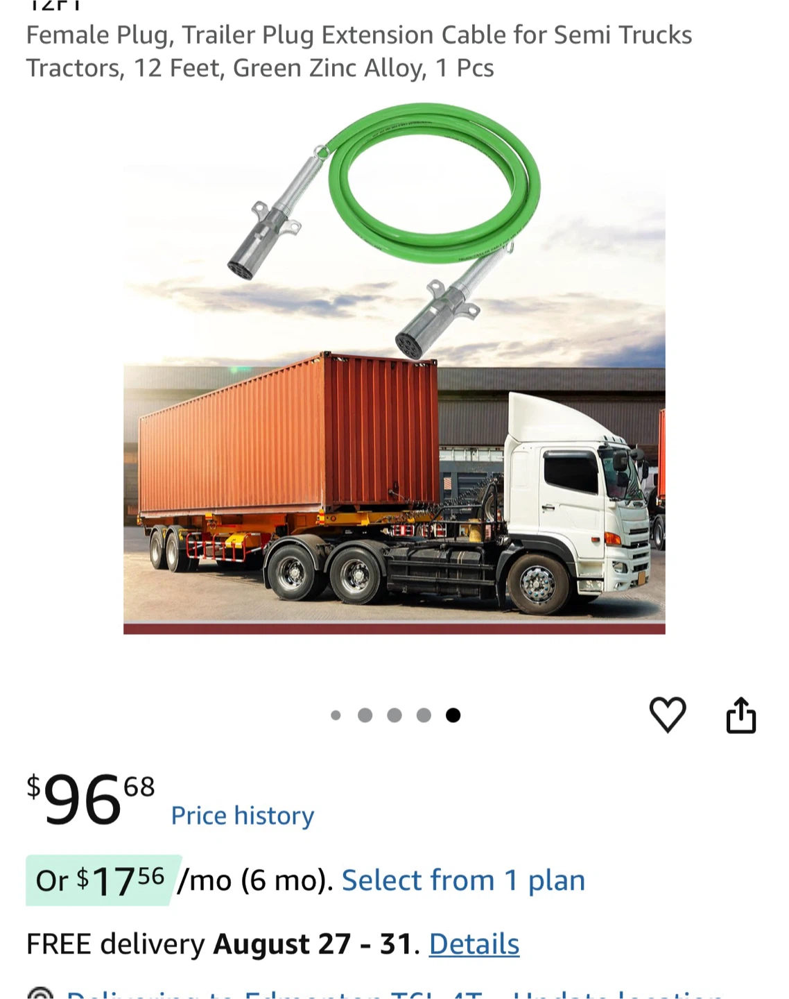 7 Way Trailer Plug Extension Cable - 12 Feet, Green