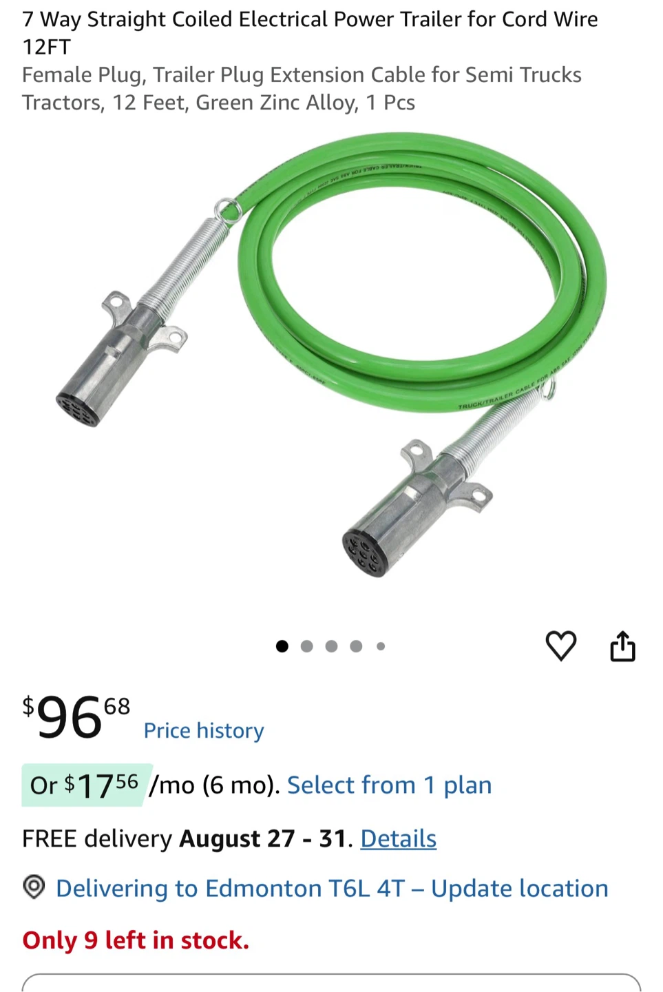 7 Way Trailer Plug Extension Cable - 12 Feet, Green - photo 3