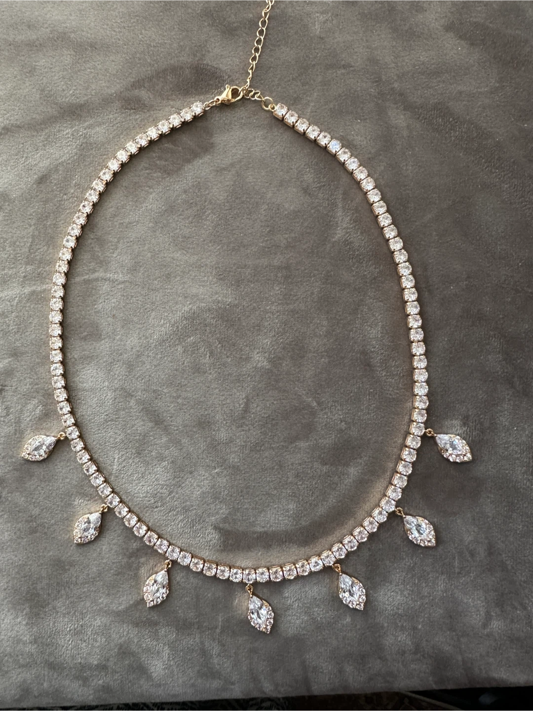Gold-tone Tennis Necklace with Pear Drop Charms