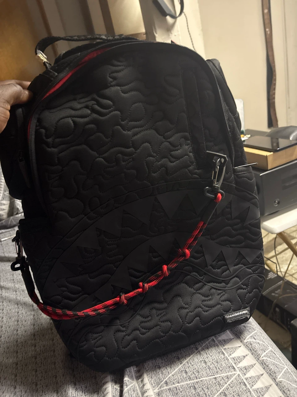 Sprayground Black Quilted Shark Backpack
