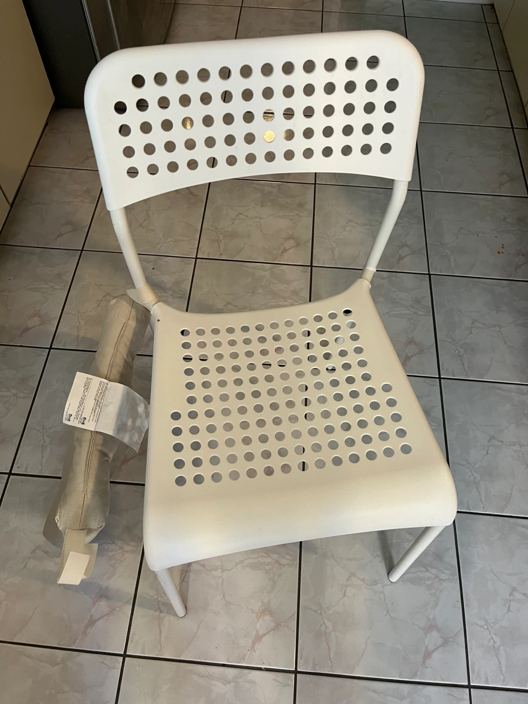 IKEA White Chair with Beige Cushion