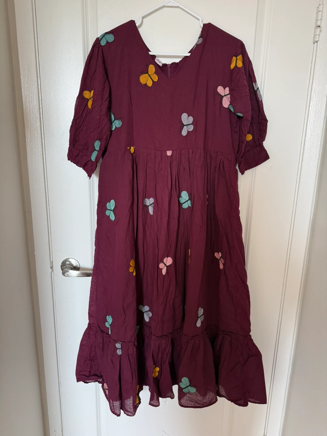 Maroon Butterfly Print Midi Dress