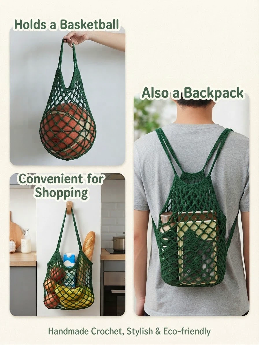 Handmade Crochet Net Bag - Green
