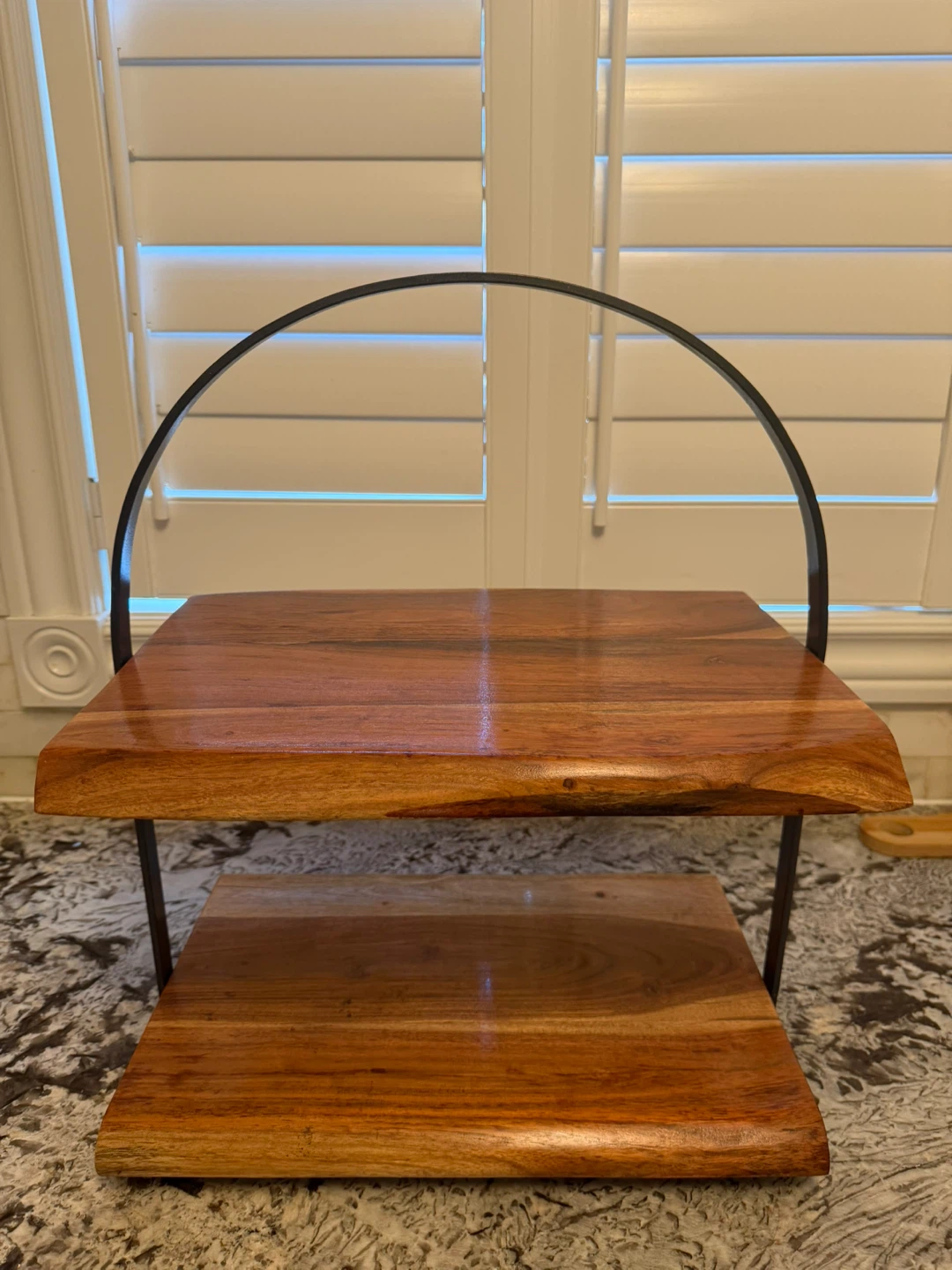 2-Tier Wood Serving Stand with Metal Handle