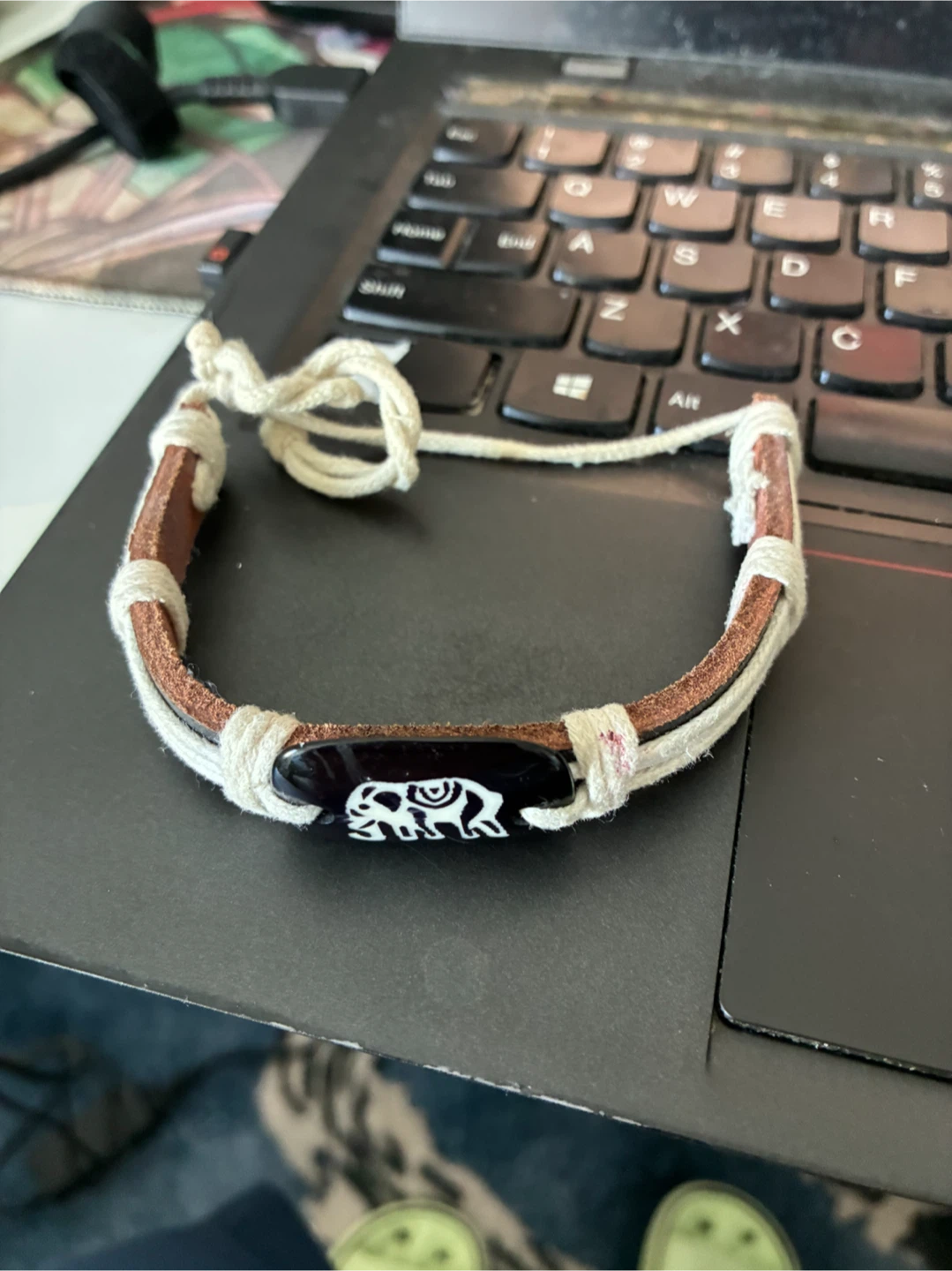 Brown leather bracelet with elephant charm