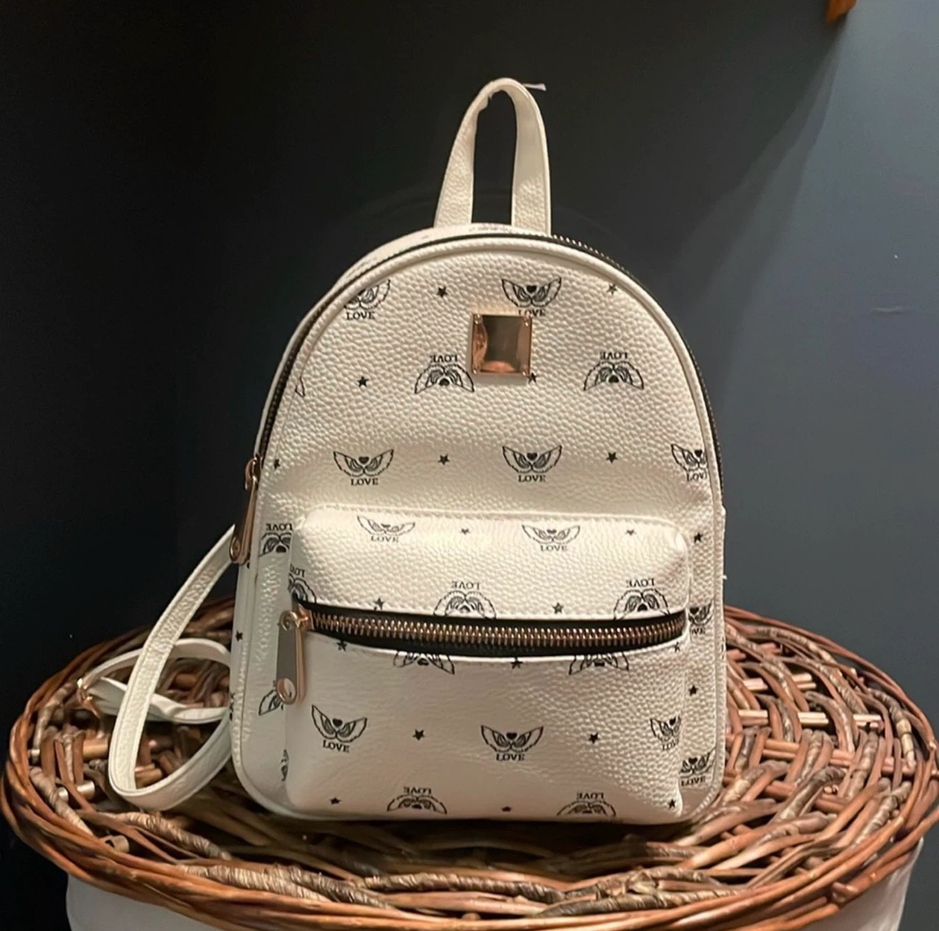 White Claire's Mini Backpack with Love Wings Print