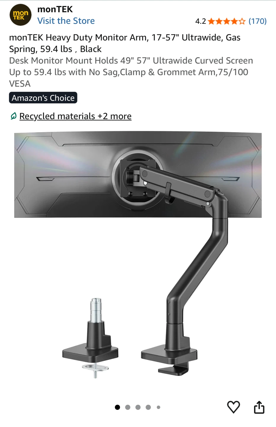 monTEK Heavy Duty Monitor Arm