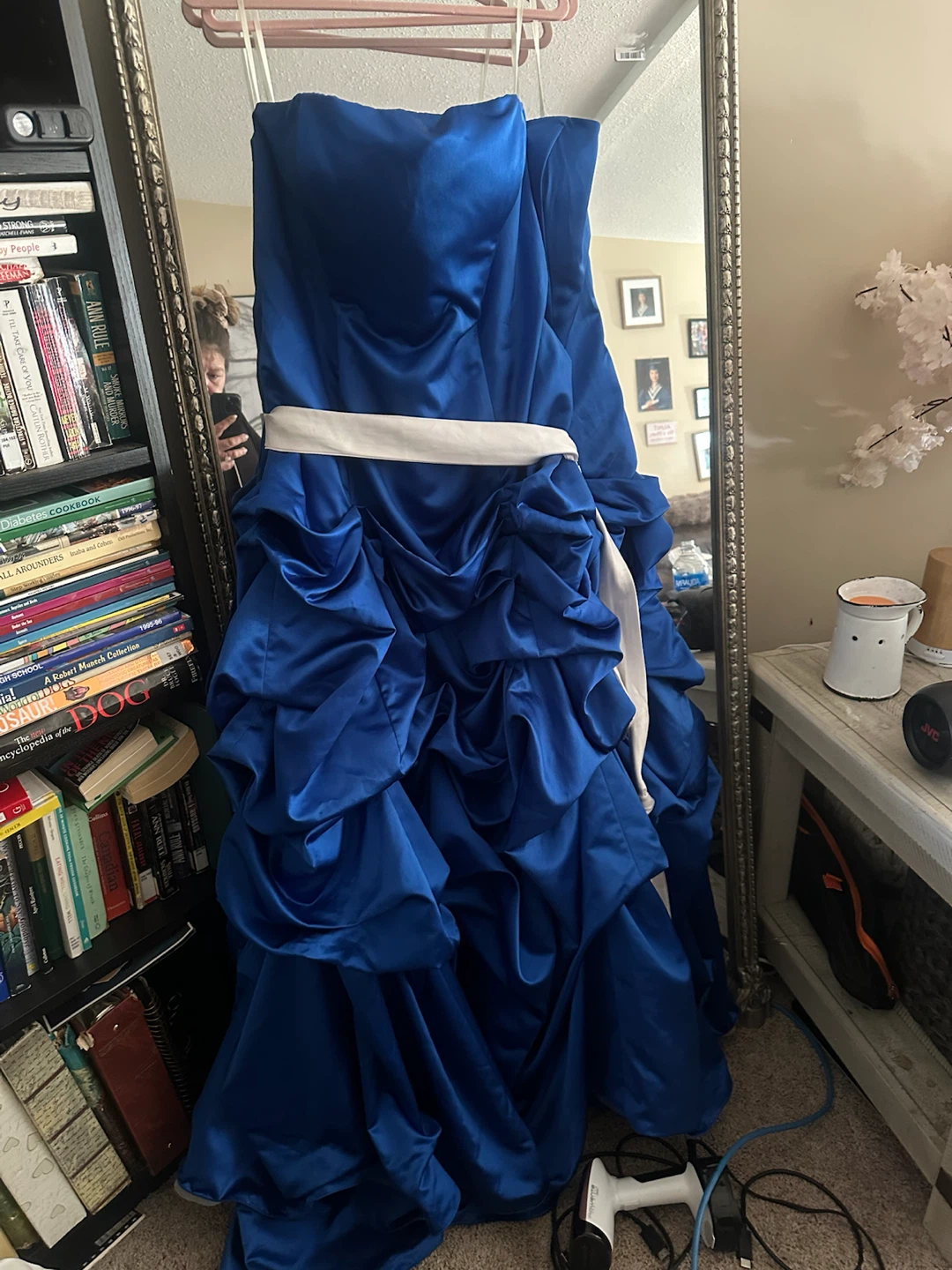 Blue Strapless Gown with White Sash - photo 2