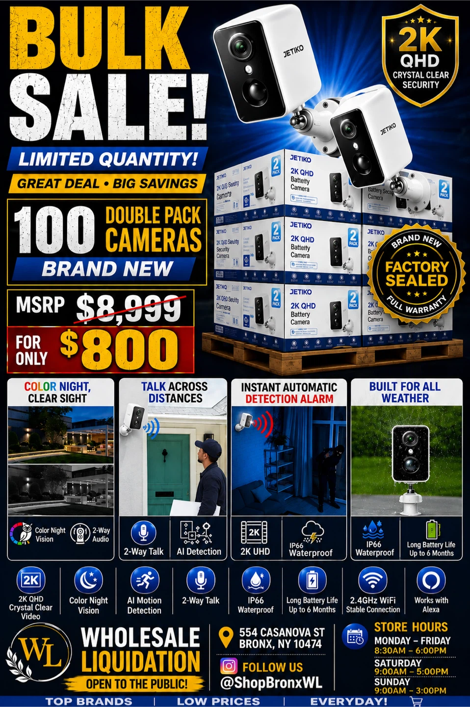 JETIKO 2K QHD Battery Security Cameras - 100 Double Packs