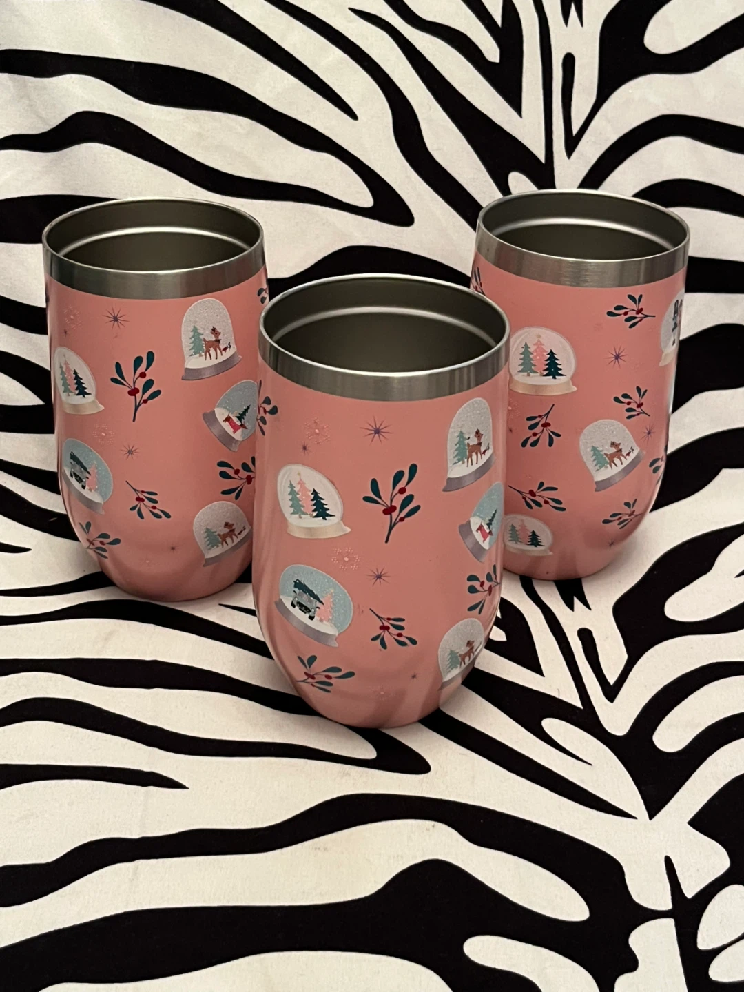 🎄 Set of 3 Pink Christmas stainless steel insulated tumblers 🎄