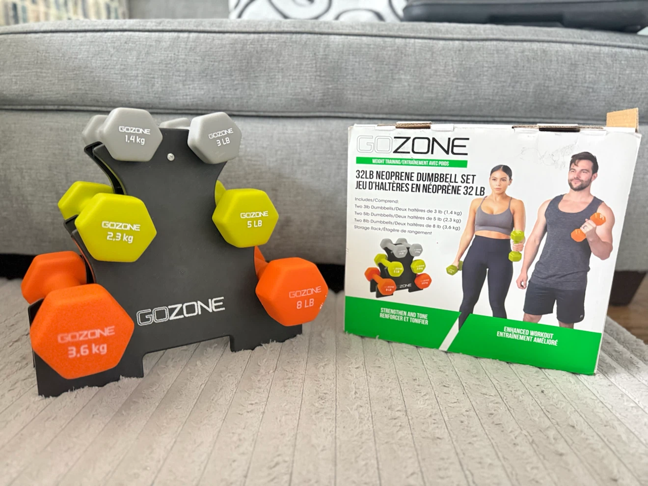 GOZONE 32lb Neoprene Dumbbell Set with Rack - photo 2
