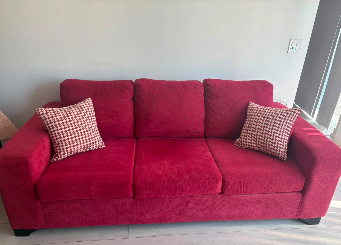 Leon’s Red 3-Seater Sofa with Cushions