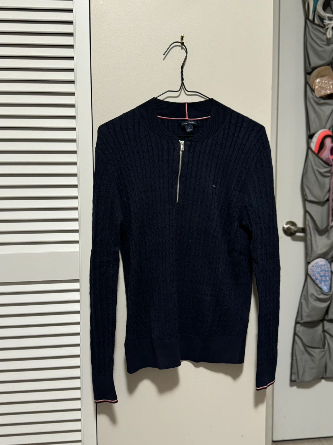 Tommy Hilfiger Navy Cable Knit Zip Top