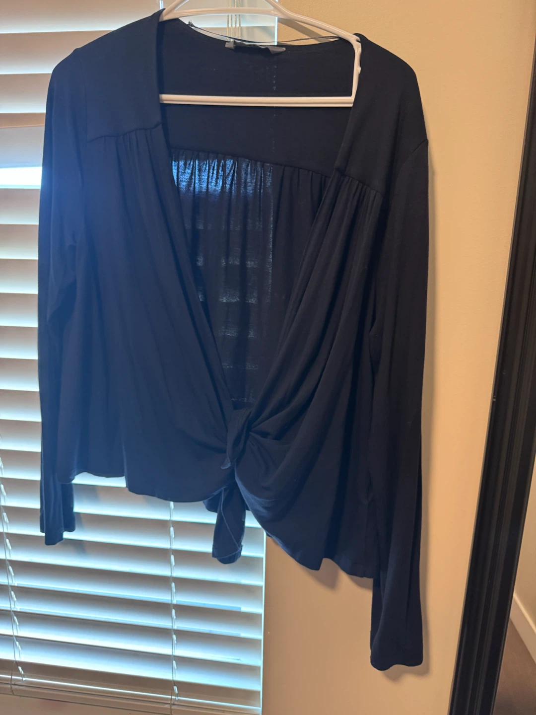 BHS Navy Twist Front Long Sleeve Top Size 12