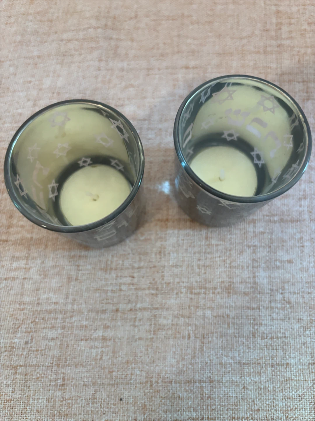 Set of 2 Glass Shabbat  Tealight Holders