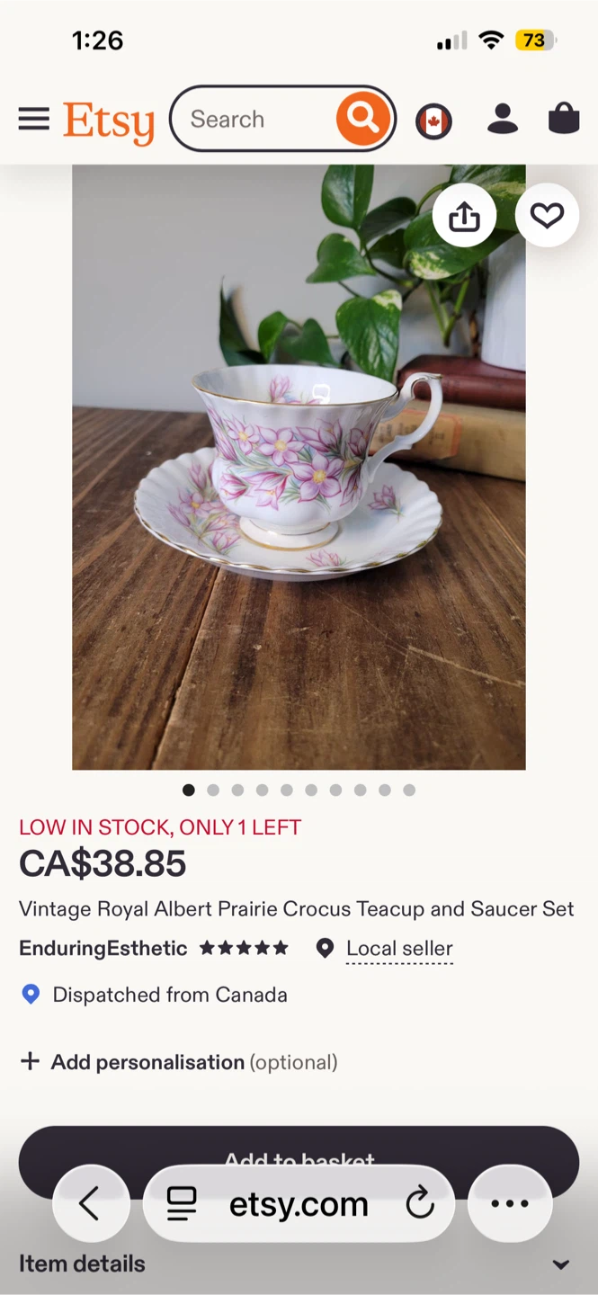 Vintage Royal Albert Prairie Crocus Teacup and Saucer Set - photo 2