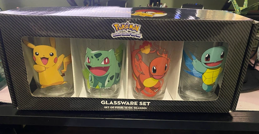 Pokemon Glassware Set - Pikachu, Bulbasaur, Charmander, Squirtle