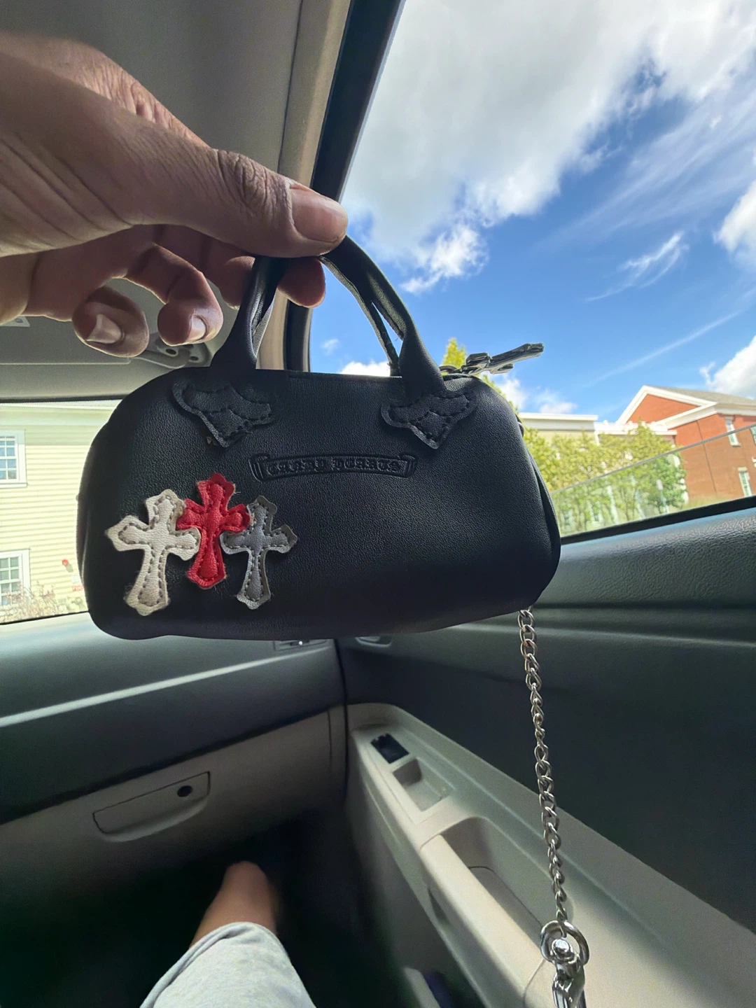 Chrome Hearts Black Leather Cross Applique Mini Bag