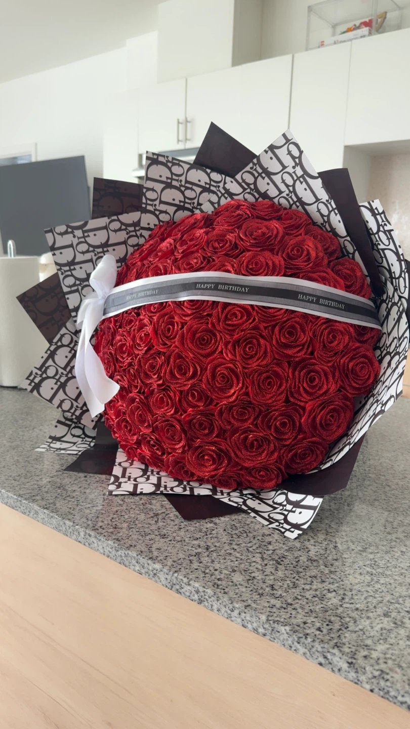 Red Rose Bouquet with 'Happy Birthday' Ribbon