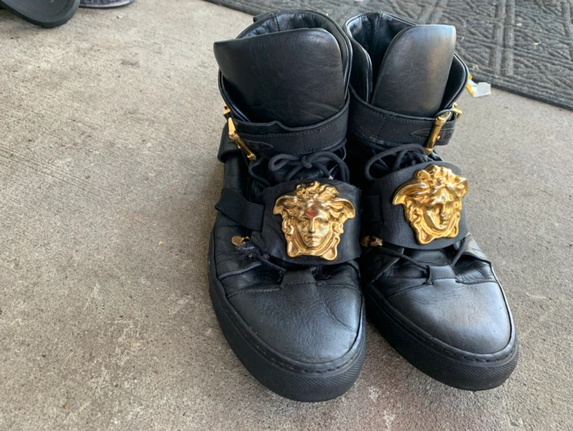 Versace Black Leather Medusa High-Top Sneakers