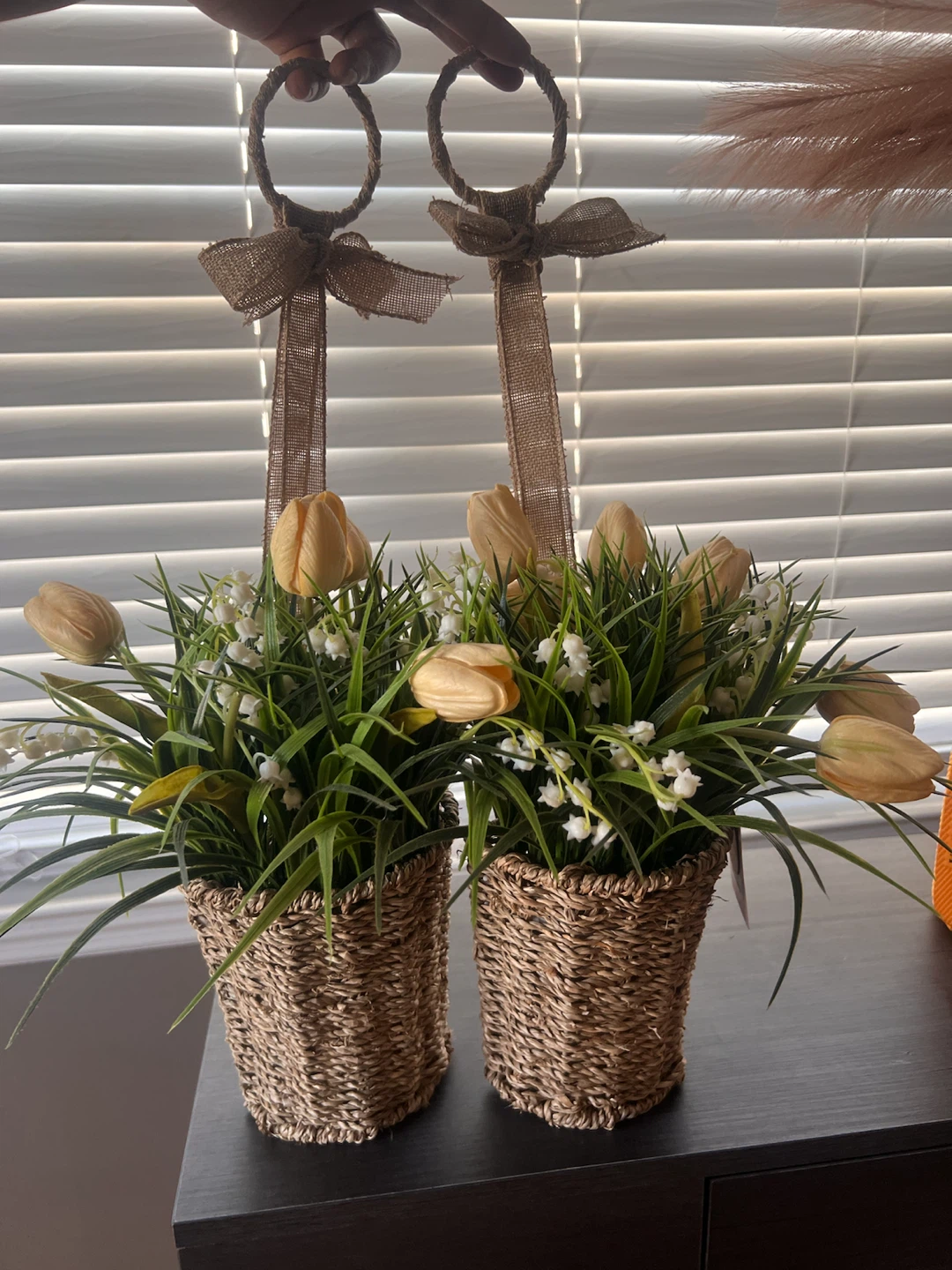 Set of 2 Faux Tulip and Lily of the Valley Arrangements