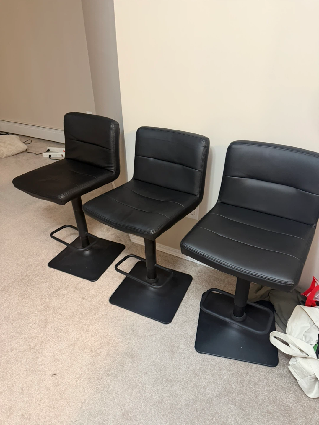 Black Matte Faux Leather and Metal Adjustable Bar Stools (3)