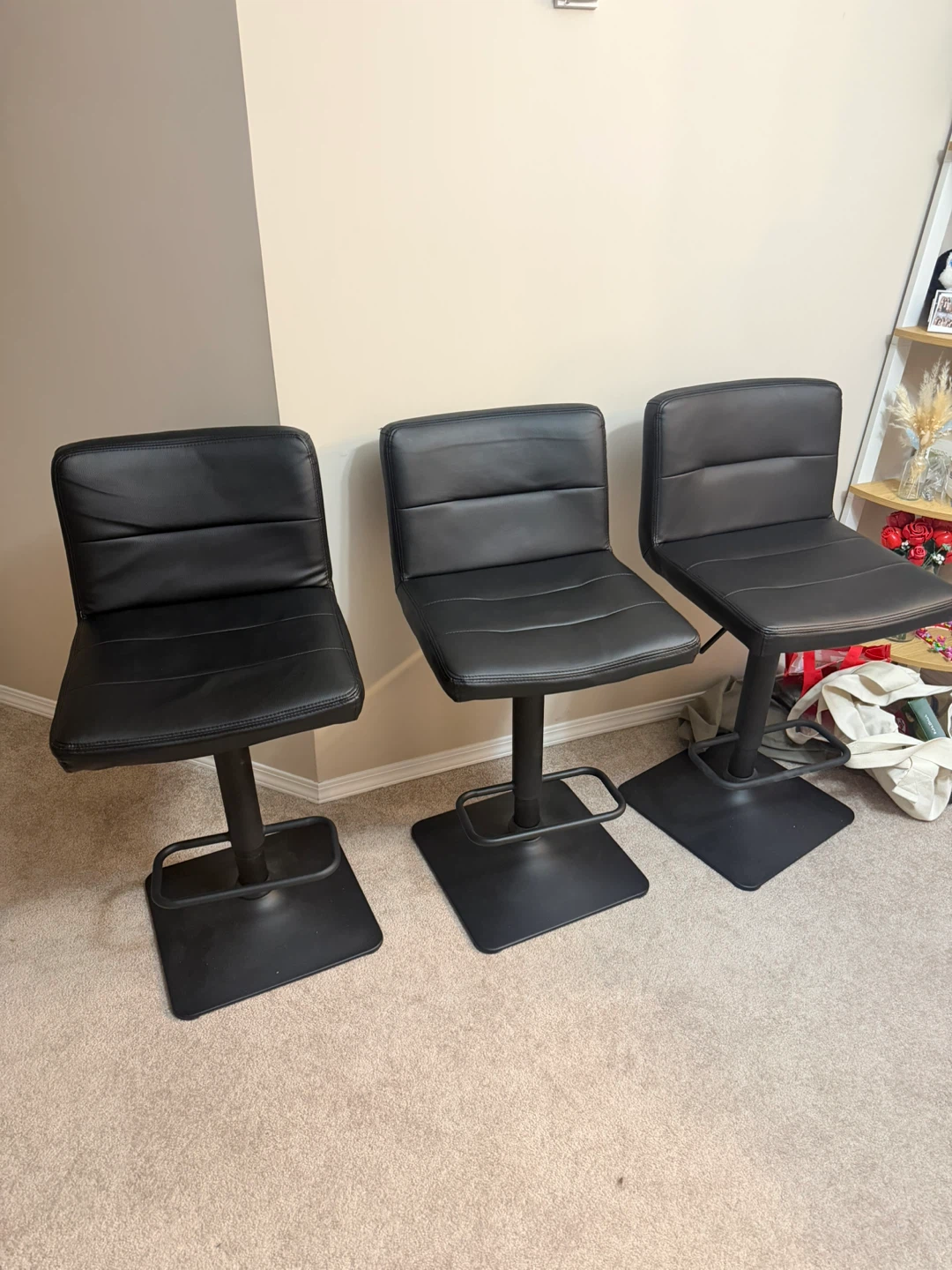 Black Matte Faux Leather and Metal Adjustable Bar Stools (3) - photo 2