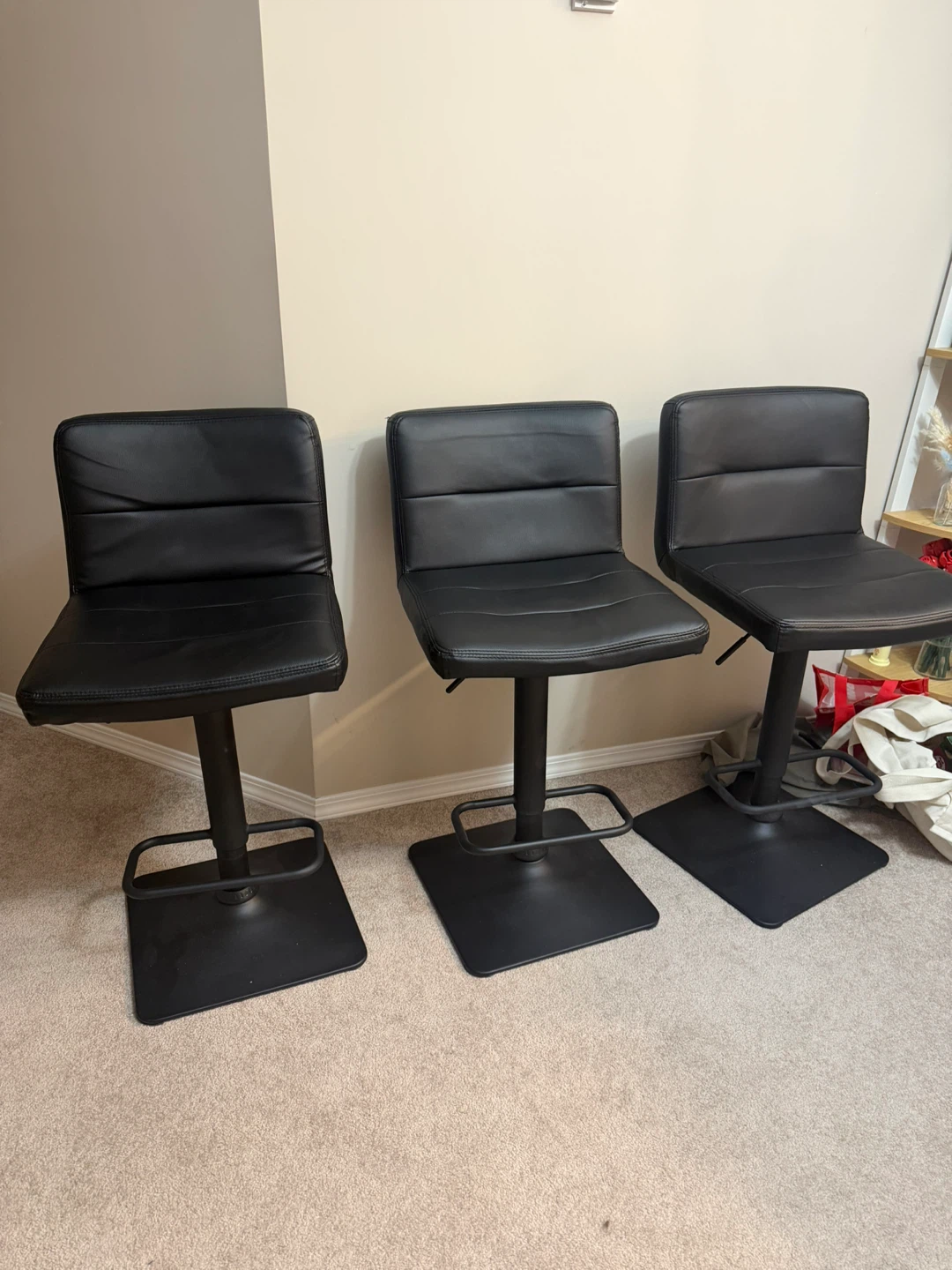 Black Matte Faux Leather and Metal Adjustable Bar Stools (3) - photo 3