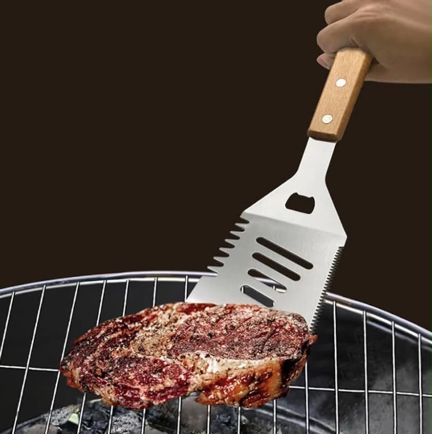 18-piece Stainless Steel BBQ Grill Tool Set with Wooden Handles - photo 2