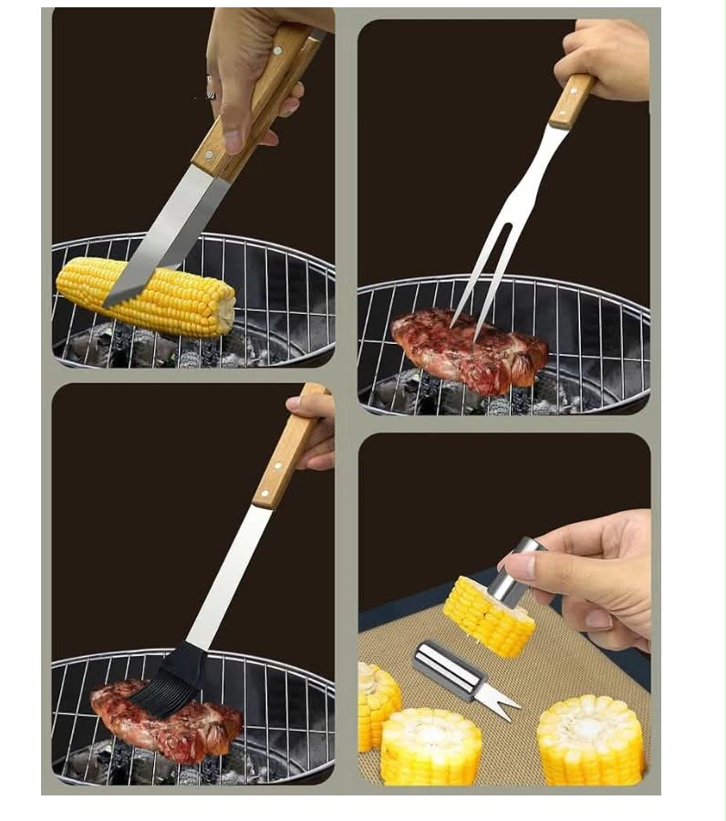 18-piece Stainless Steel BBQ Grill Tool Set with Wooden Handles - photo 3