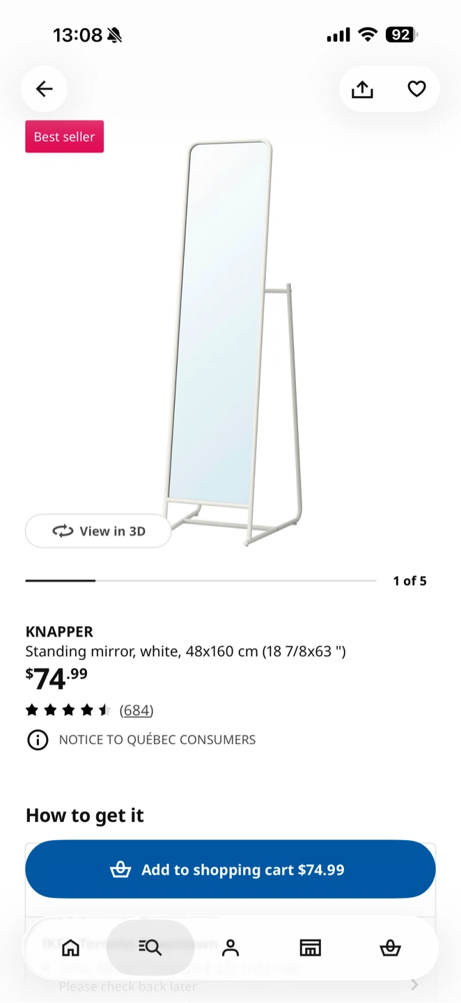 IKEA knapper standing mirror (white) - photo 2