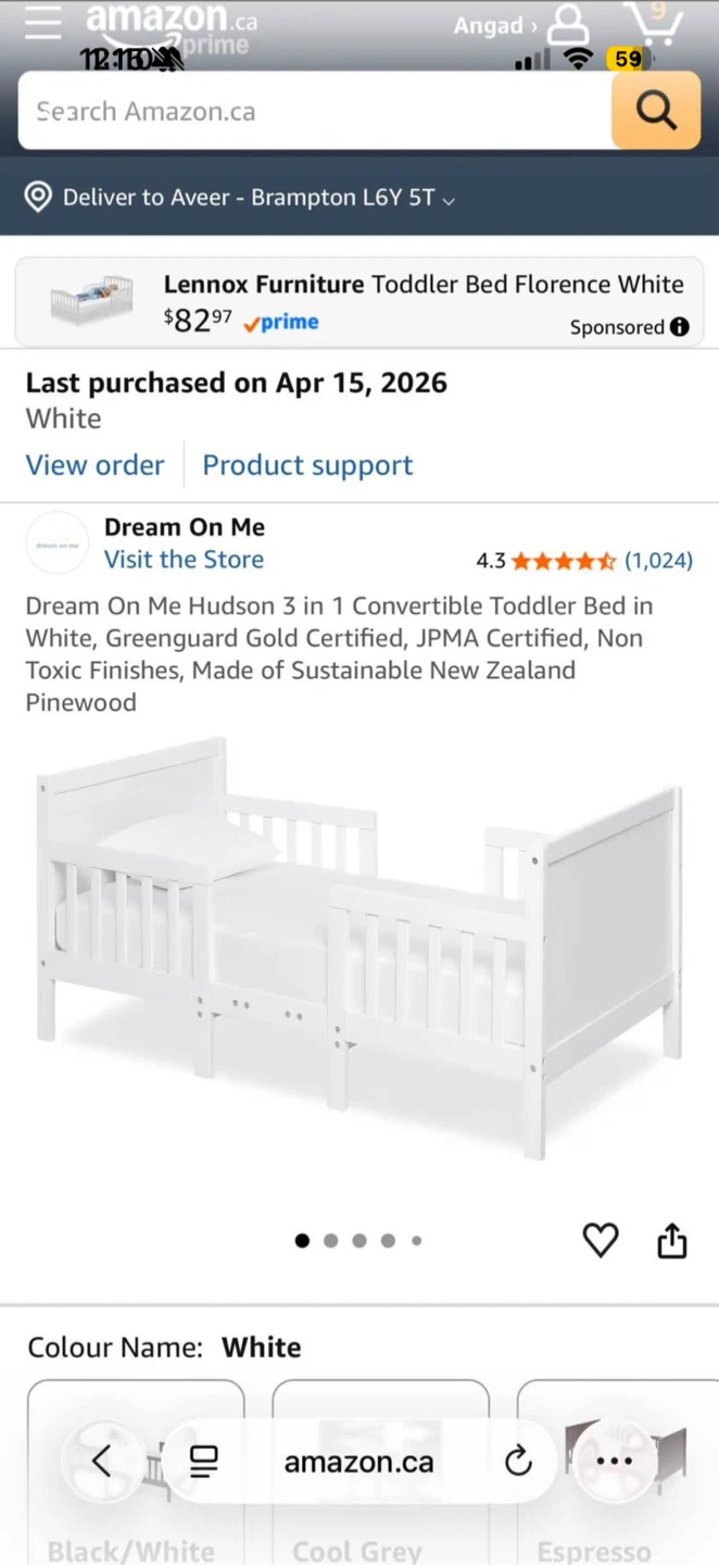 Dream On Me Hudson 3 in 1 Convertible Toddler Bed - White - photo 4