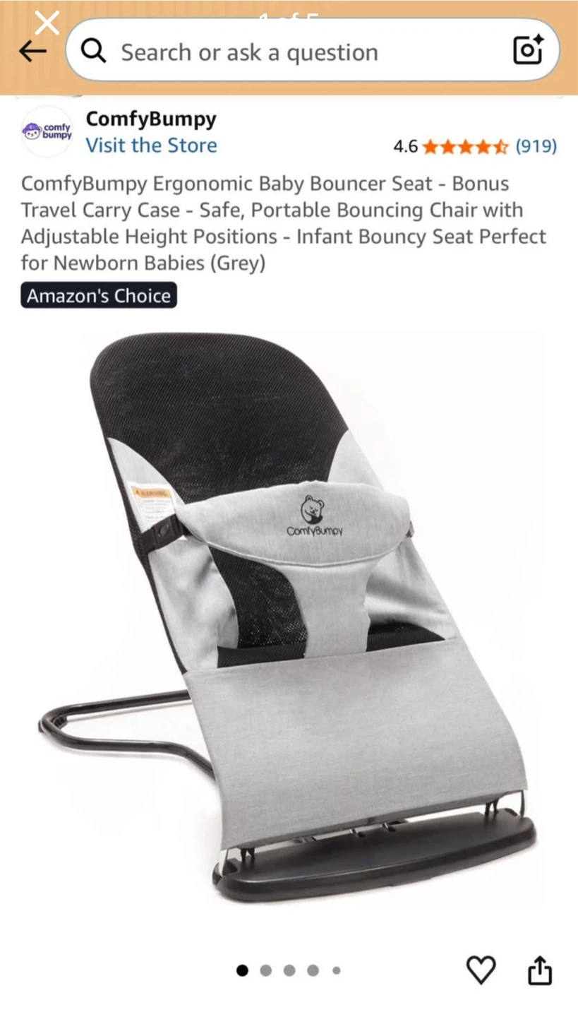 ComfyBumpy Ergonomic Baby Bouncer Seat - Grey