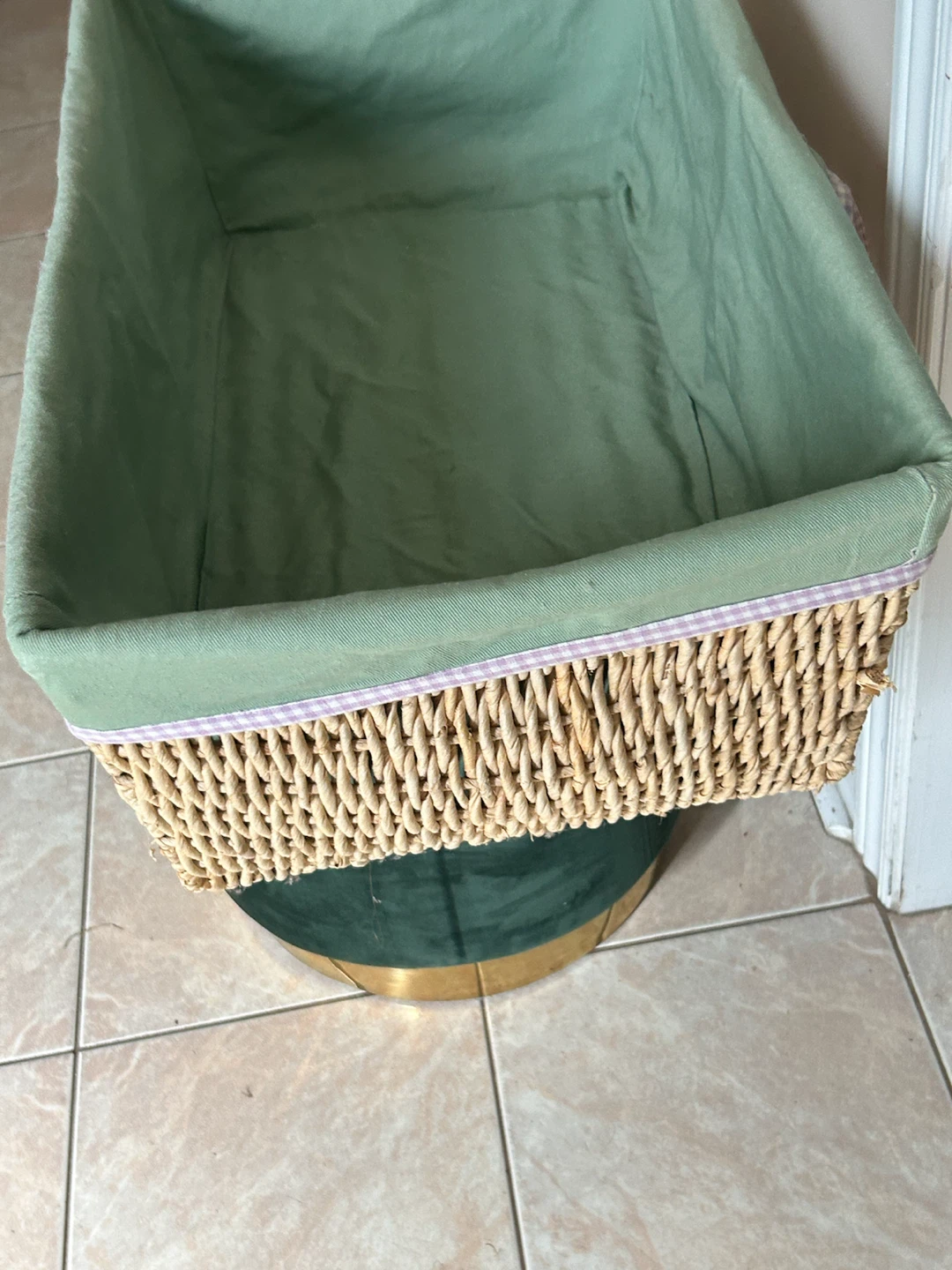 Wicker Storage Basket with Green Liner( L-27”) - photo 3