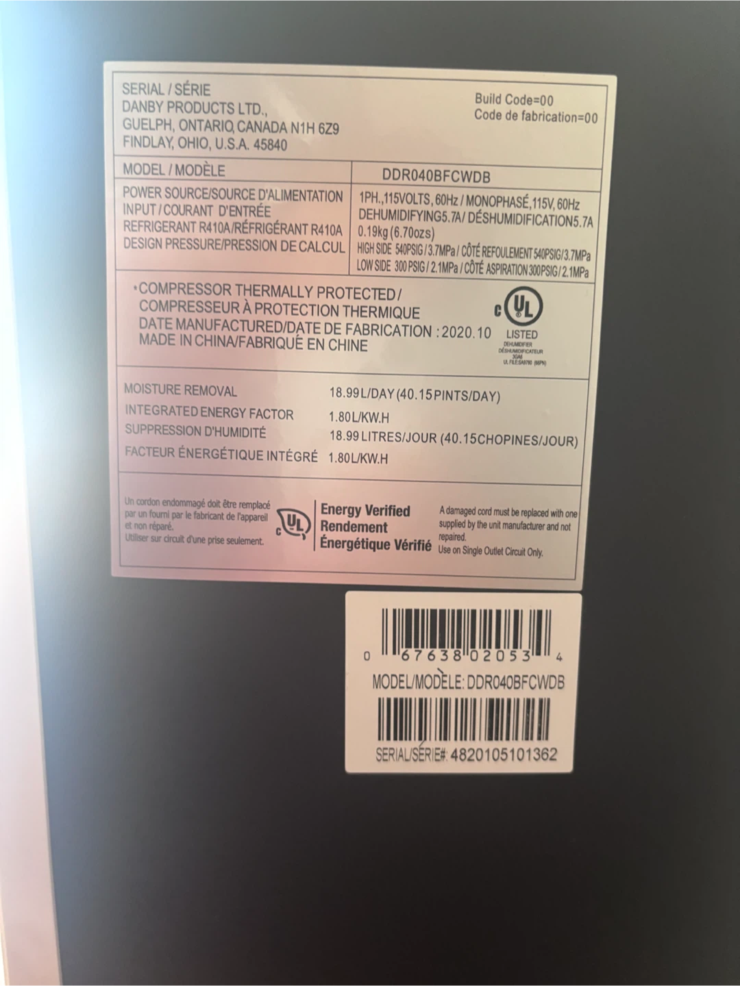 Danby Dehumidifier DDR040BFCWDB - photo 4