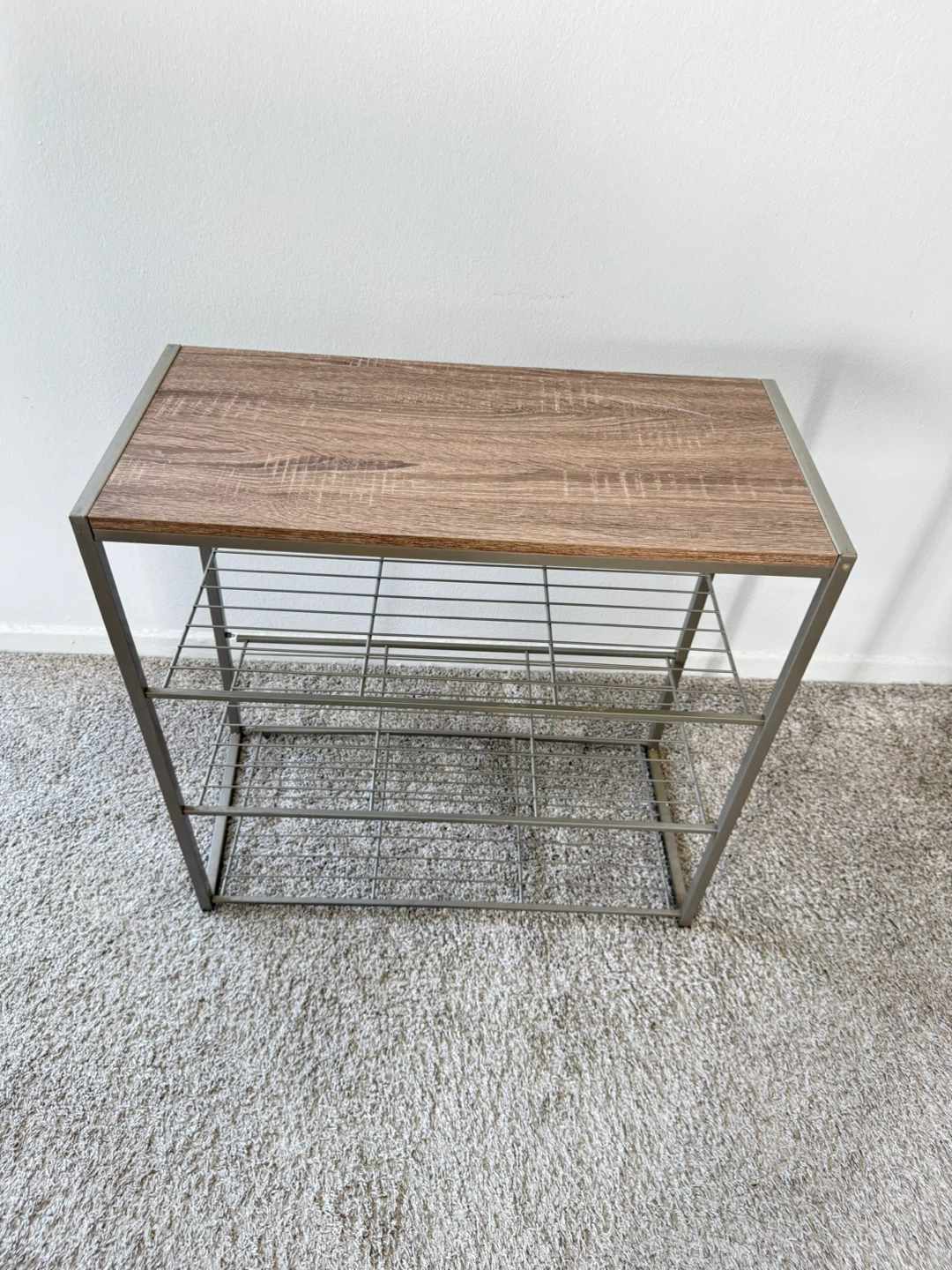 3-Tier Wire Shoe Rack with Wood Top