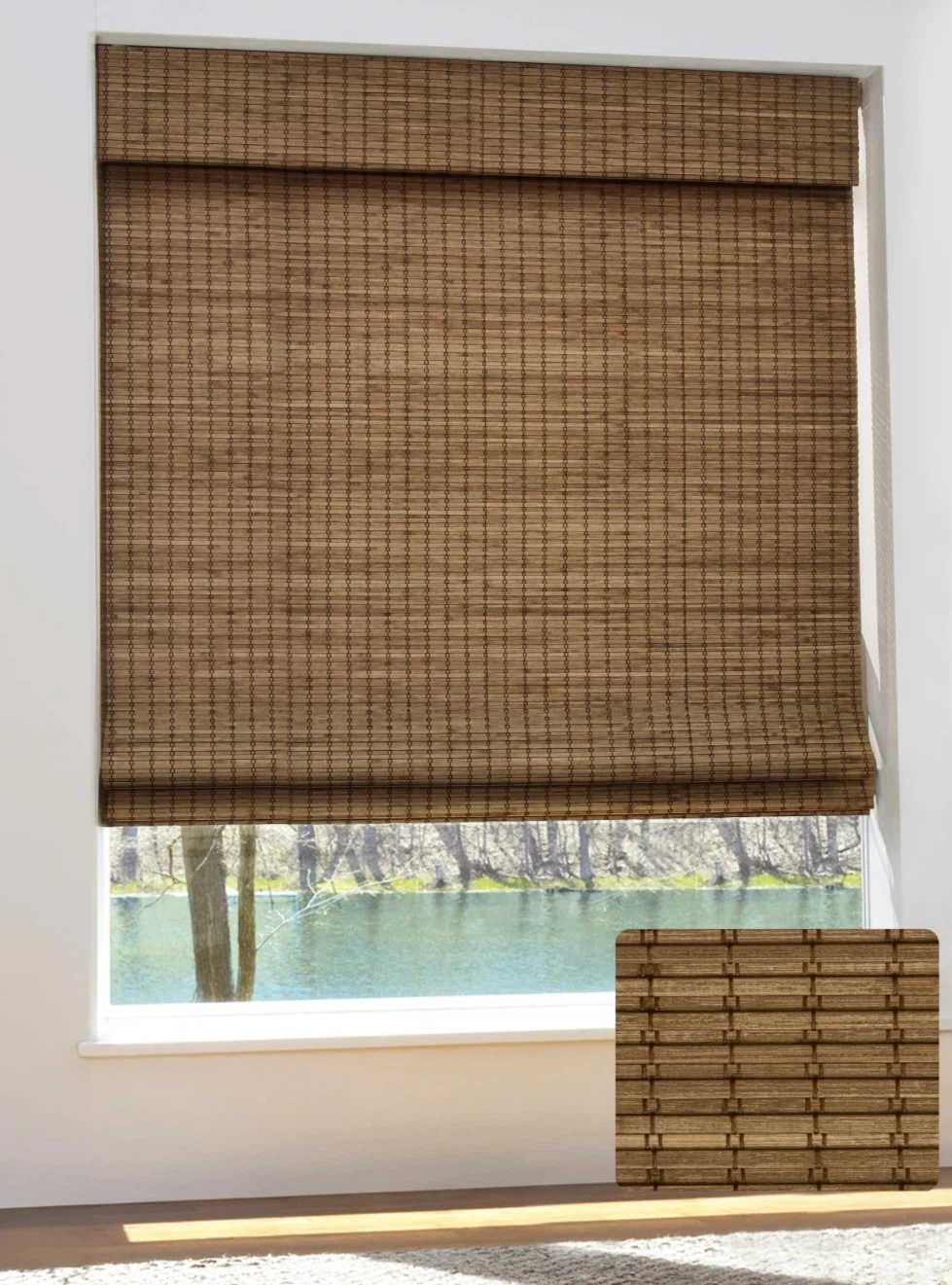 UNISHADES Cordless Bamboo Roman Shades, 30.5×64 In