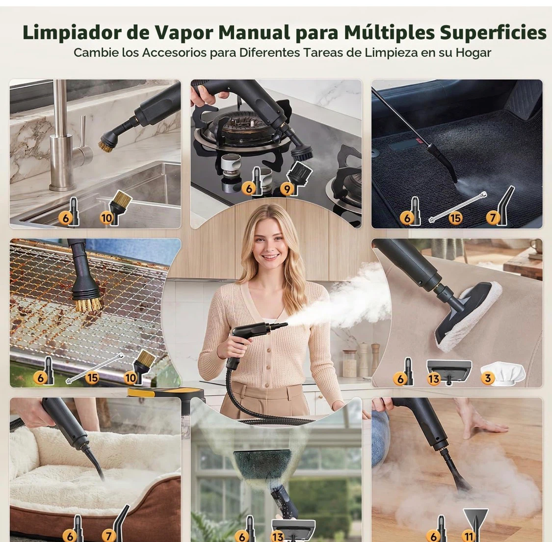 Limpiador a vapor portátil Gautye con 15 accesorios - photo 4