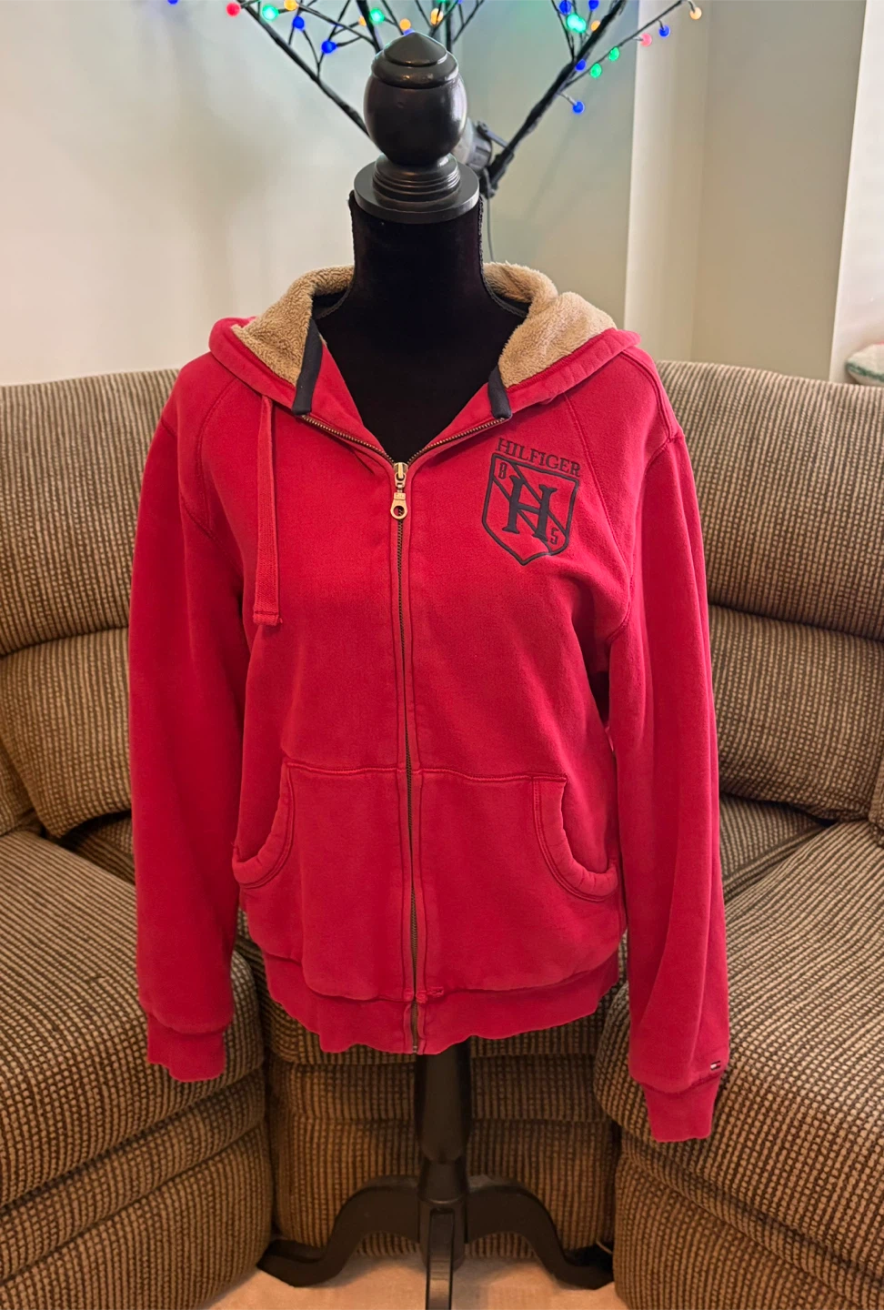 ✨✨Tommy Hilfiger Red Sherpa Lined Zip-Up Hoodie