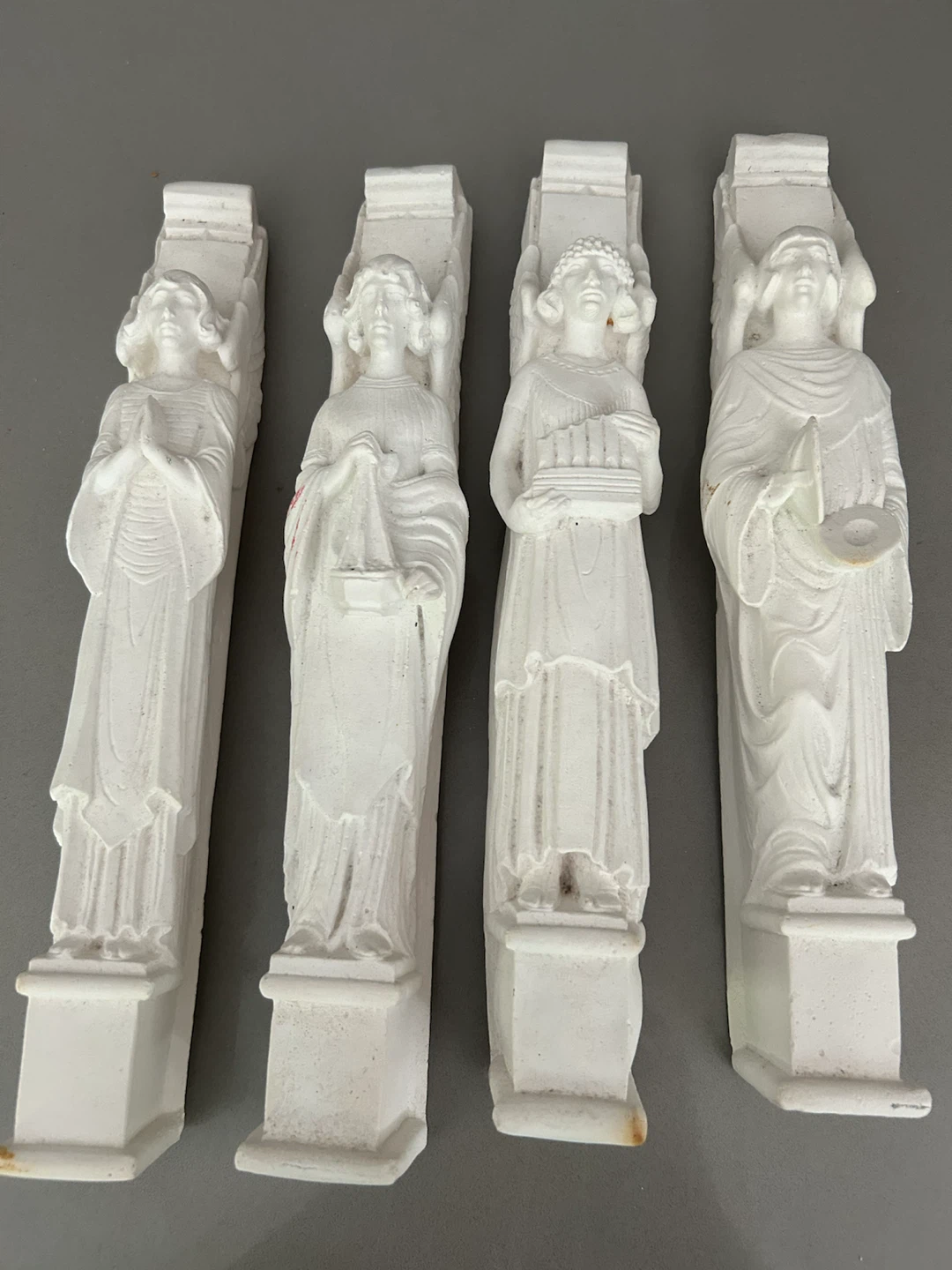 Set of 4 Neoclassical Angel Chalkware Plaster Wall Sculptures