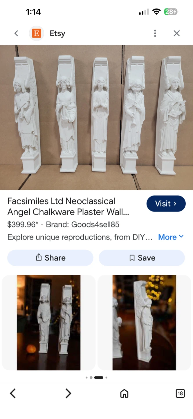 Set of 4 Neoclassical Angel Chalkware Plaster Wall Sculptures - photo 3