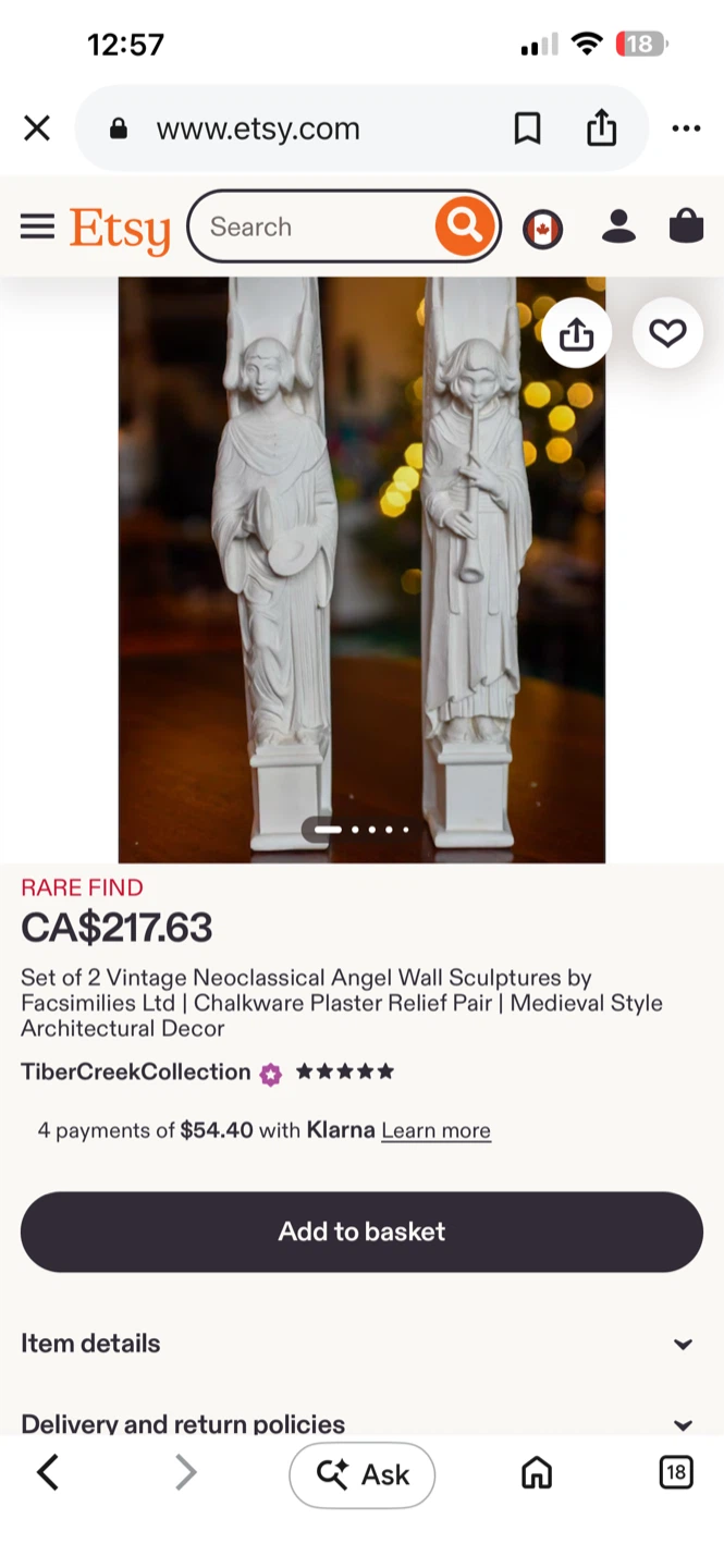 Set of 4 Neoclassical Angel Chalkware Plaster Wall Sculptures - photo 4